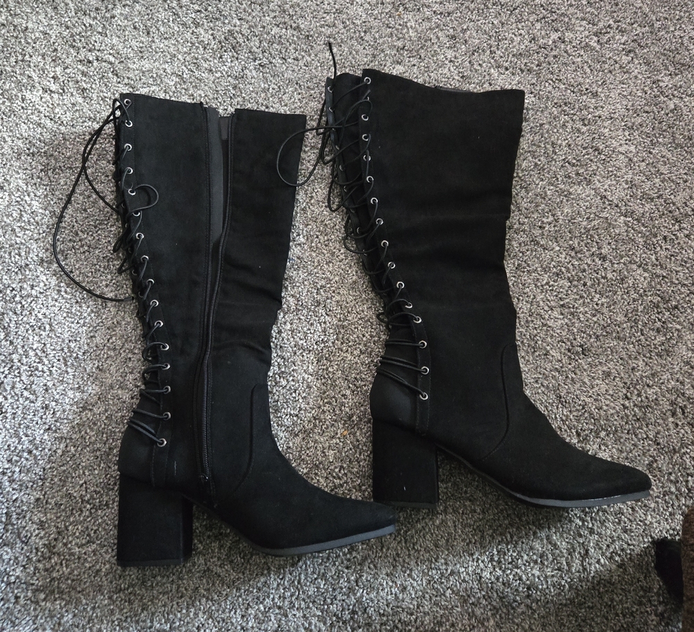 Black Knee-High Lace-Up Boots